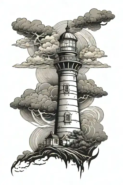 Destroyed Lighthouse In A Storm Clouds