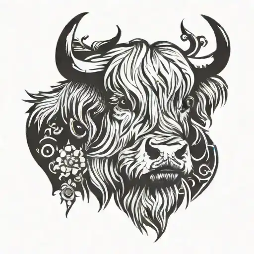 Highland Cow Art Nouveau One Eye Covered