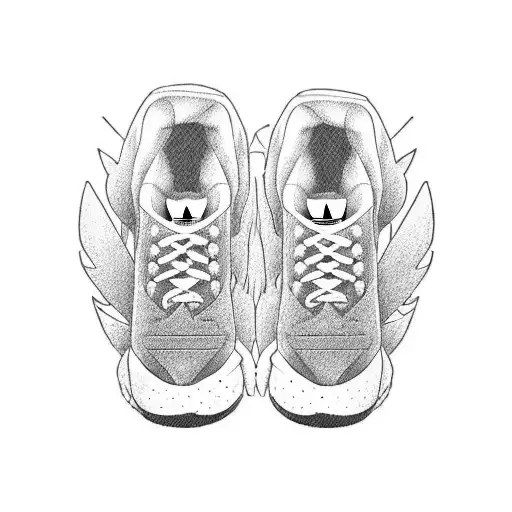 A Blackwork Tattoo Of A Pair Of Adidas Sneakers With The Word 'Fotbal' Incorporated Into The Design