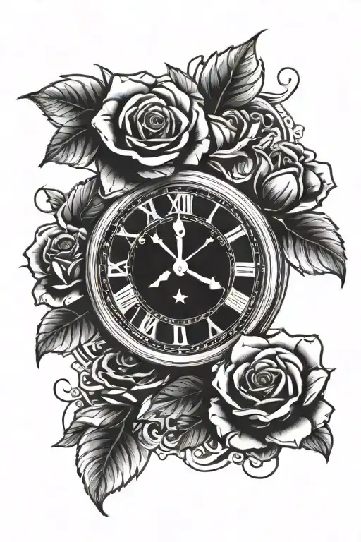 Clock With 3 Roses