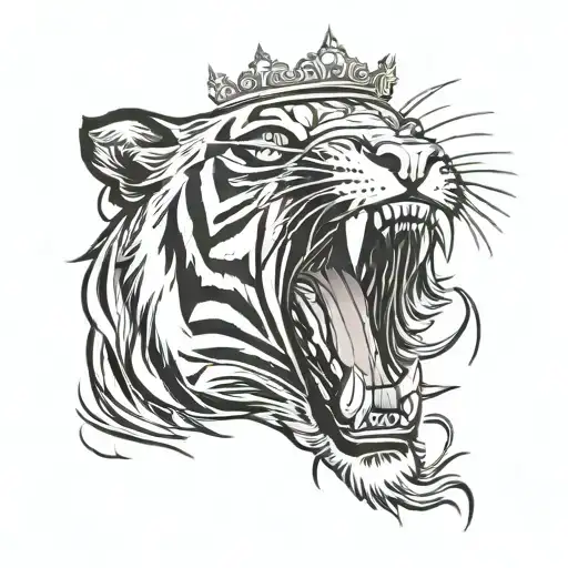 Tiger Roaring With A Crown Surrounded With Flames