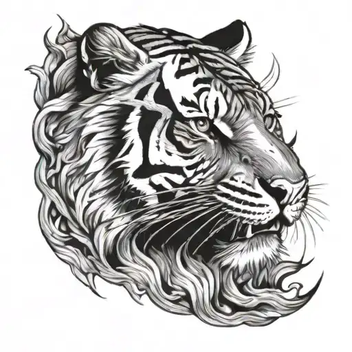 Tiger And Flames Left Arm Sleeve