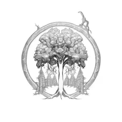 Knight Kneeling Down And Tree Of Life