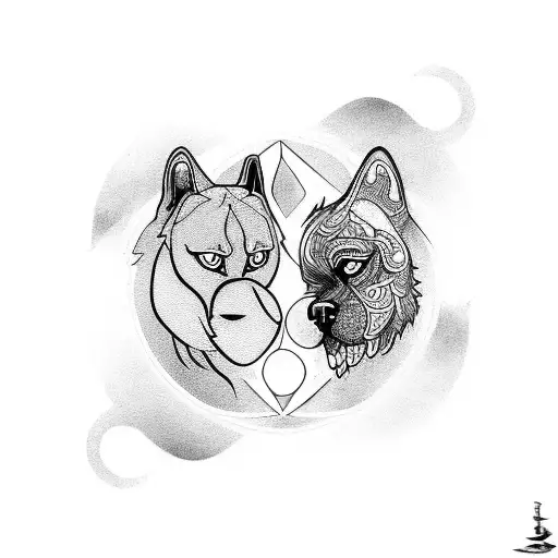 Boxer And Wolf In A Yin-yang Symbol