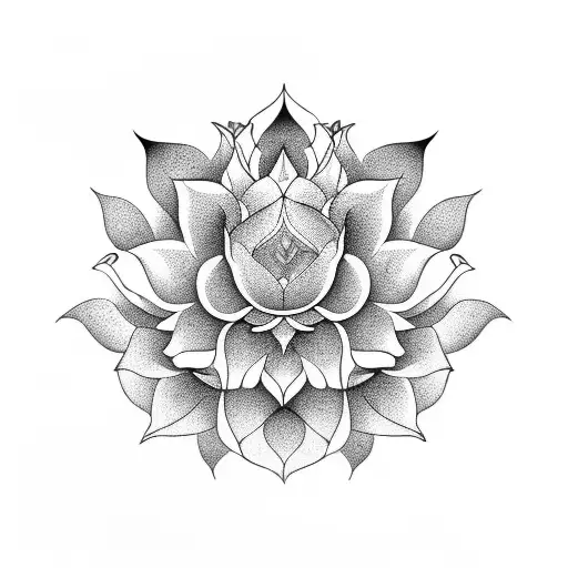 Lotus Flower Of Mind With Oriental Ethnic Ornaments