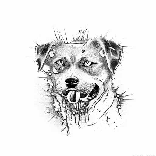 A Worn And Weathered Dog With Dirty Teeth And Blood Stains