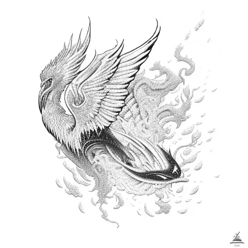 An Intricate Diving Scene With A Majestic Phoenix Rising From The Depths Of The Ocean