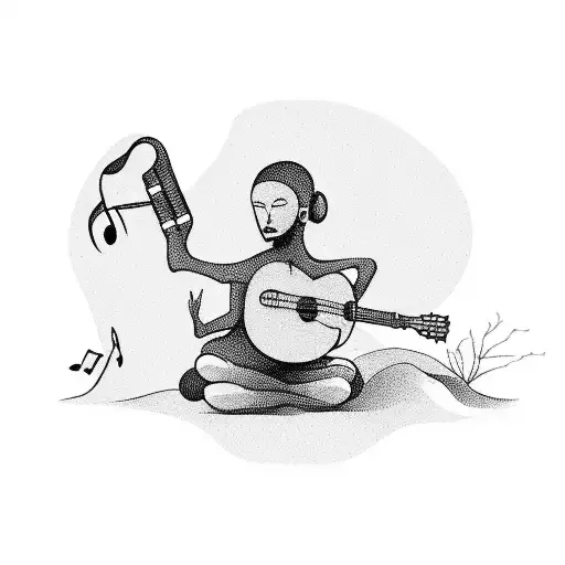 A Solitary Figure Playing A Musical Instrument On A Deserted Beach