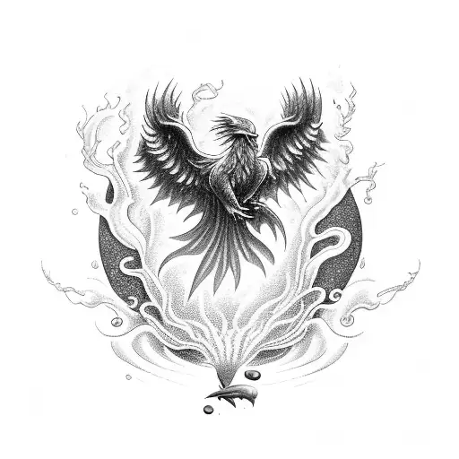 An Intricate Diving Scene With A Majestic Phoenix Rising From The Depths Of The Ocean