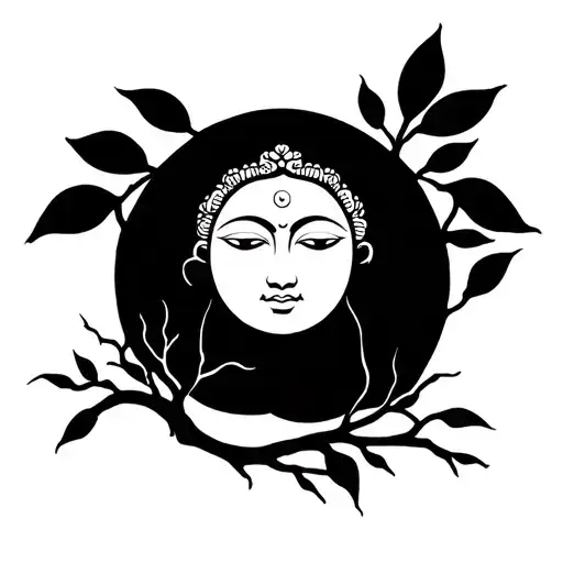 Bodhi Tree Branched With Leaves In Front Of Sun