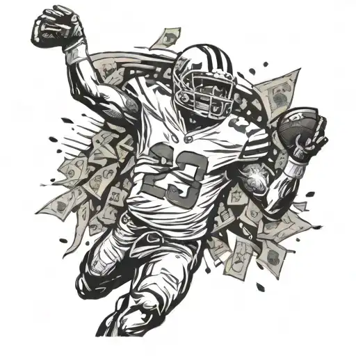 A Football Player Scoring A Touchdown With Money Raining Down Around Him