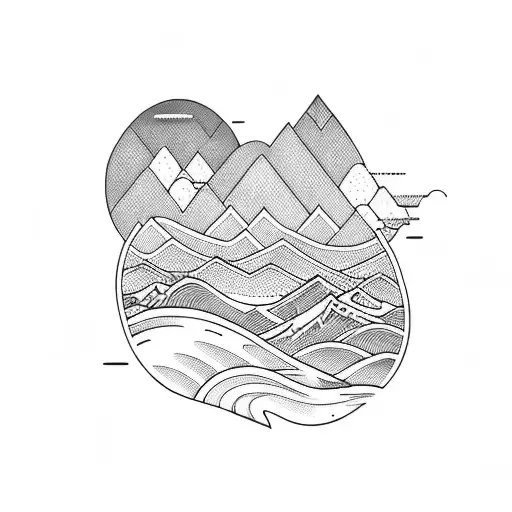 Mountain With Ocean Wave And Sunset