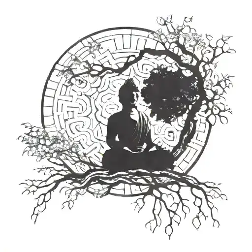 A Modern Interpretation Of Buddha Meditating Under A Bodhi Tree