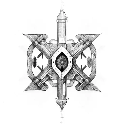 An Engineer's Blueprint Of A Sword Merging With Circuitry