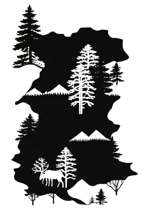 Nothern Forest Trees And Mountains