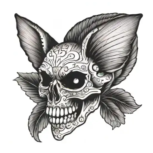 Cat With Wings Behind A Skull