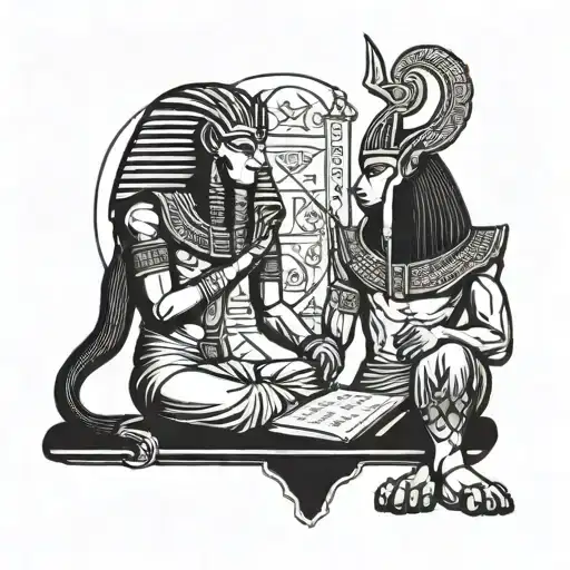 Thoth Egyptian God Reading Book And Anubis Egyptian God Holding A Scale
