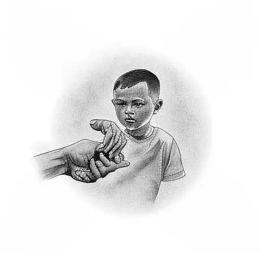 A Boy In Middle Holding His Father's Right Hand And His Left Hand Around His Friend