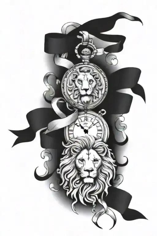 Lion Head Pocket Watch Money Rose Ribbon