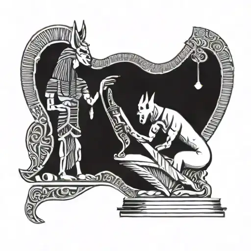 Thoth Reading Book And Anubis Holding A Scale