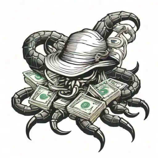 A Scorpion Wearing A Farmer's Hat Surrounded By Bundles Of Cash
