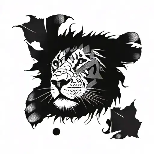 Lion Face With 3 Scars On Its Right Side Of Face Made