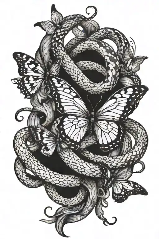 Butterfly And Snake Entwined