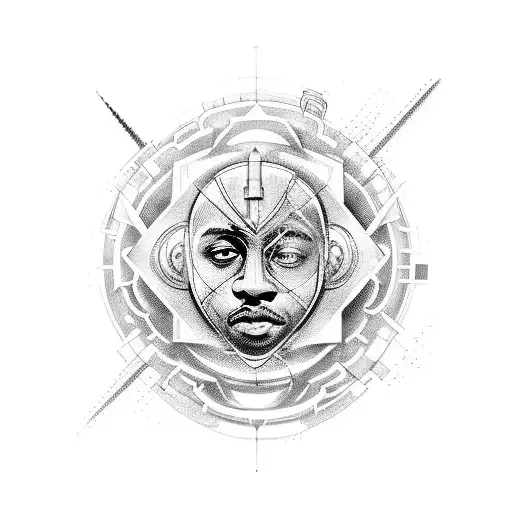 An Abstract Blackwork Tattoo Of A Soundwave Forming The Shape Of Juice Wrld's Face