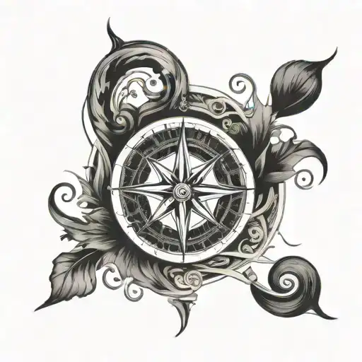 A Compass Rose Intertwined With Swirling Seaweed