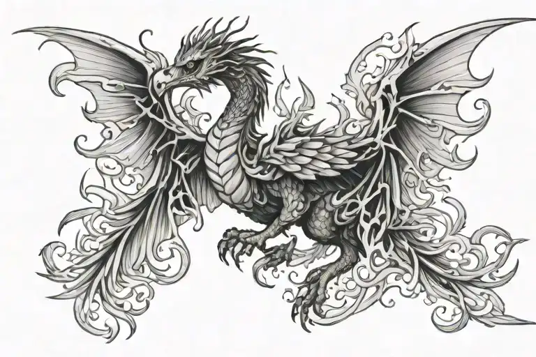 Phoenix Rising From Ashes Dragon Wrapped