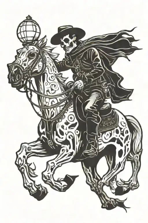 Skeleton Cowboy On Horse Holding Lantern Shining Light