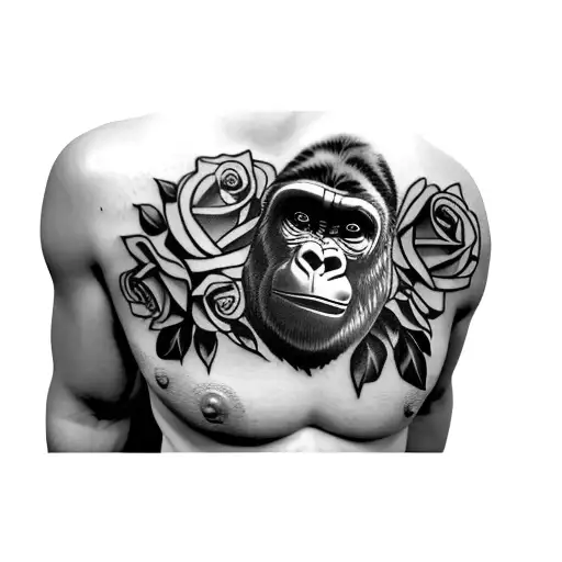 A Gorilla With Roses On His Chest