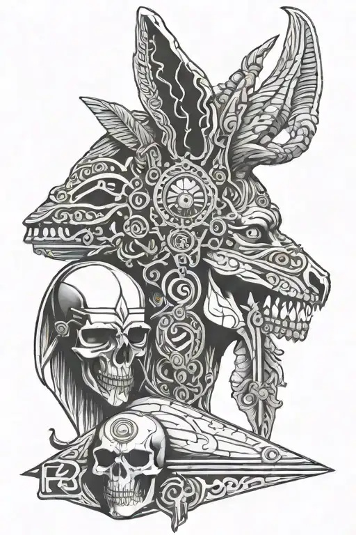 Skull And Anubis And Eye Of Horus