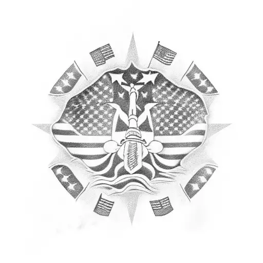 American Flag With Native American Motif