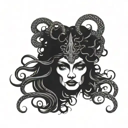 Medusa With Horus On The Head Frontal Black