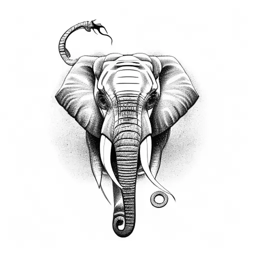 Elephant With Roses And Snake