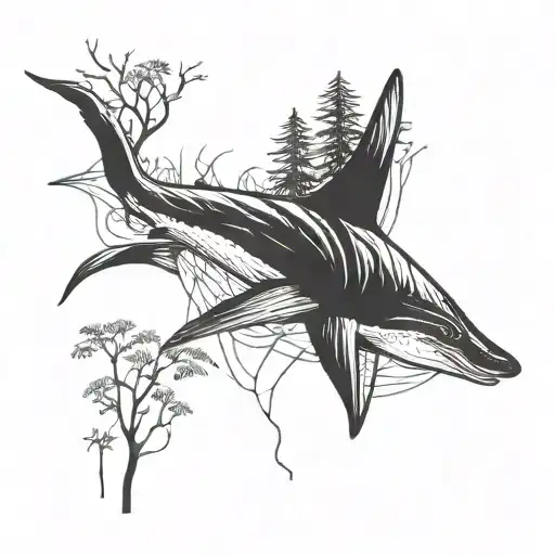 A Hammerhead Shark Swimming Through A Forest Of Trees