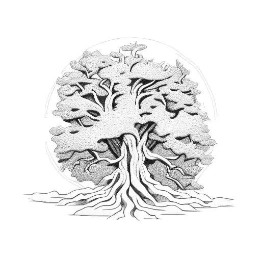 Robust Oak Tree Rooted In Rocky Terrain