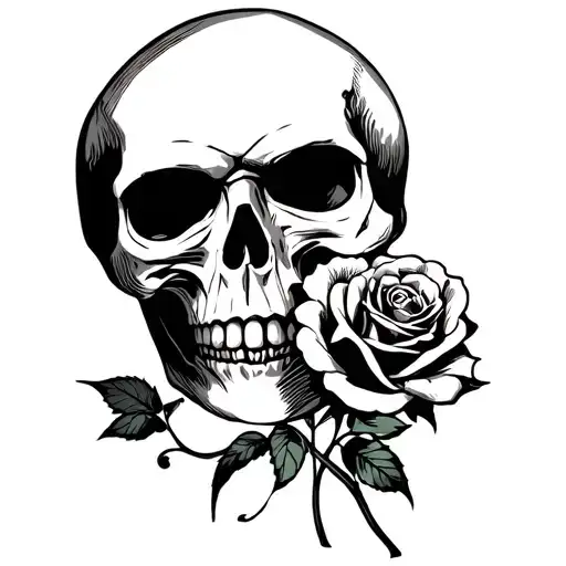 A Skull That Looks Lively And Menacing Holding A Rose In Its Mouth