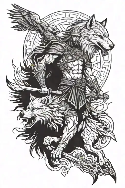 Warrior With An Eagle And A Wolf