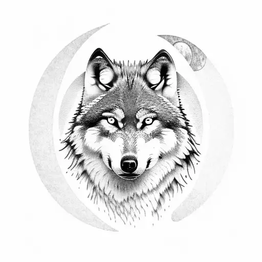 Wolf With Moon And Shadows