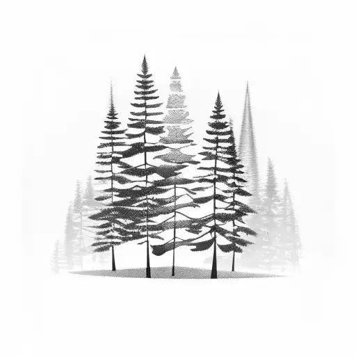 Pine Trees Different Sizes Silhouette