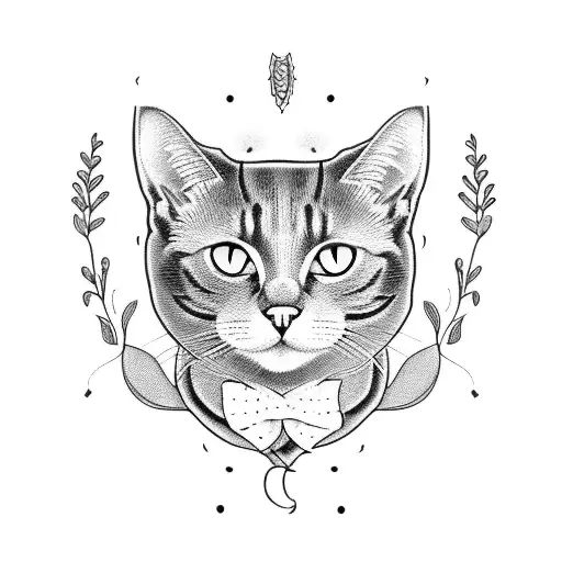 A Black Cat Surrounded By Delicate Blackwork Flowers