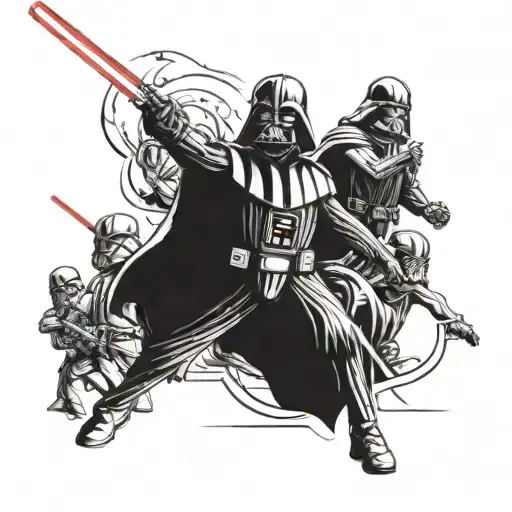 Darth Vader And A Group Of Rebels Engaged In An Epic Lightsaber Battle