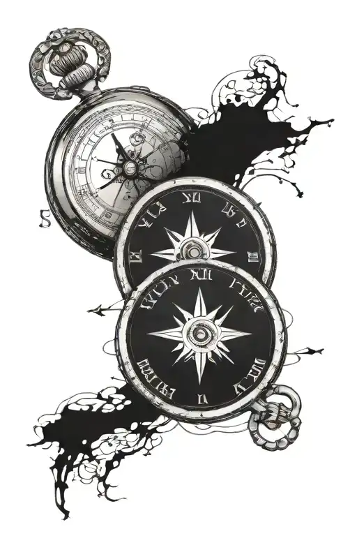 Old Pocket Watch And Compass With Map Behind And Date In Roman Numerals Forearm