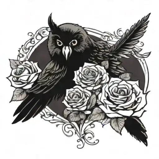 Crow With Roses And The Other Photo An Owl With Roses