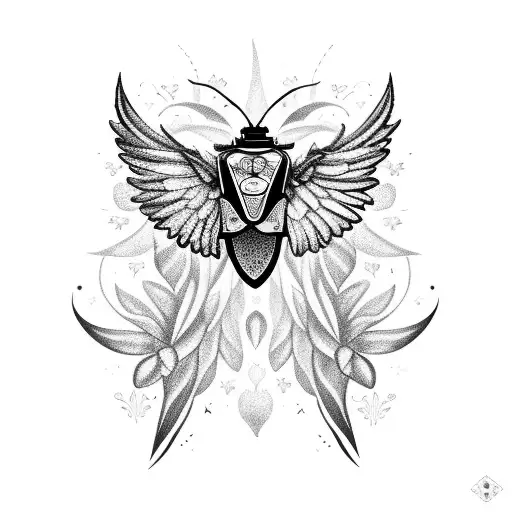 A Guitar With Wings Made Of Flowers And Insects