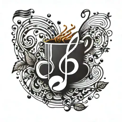 A Tattoo Design Combining Music Notes And Coffee Beans
