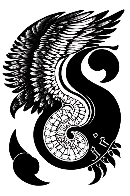 Adinkra Symbol Back Tattoo With Wings