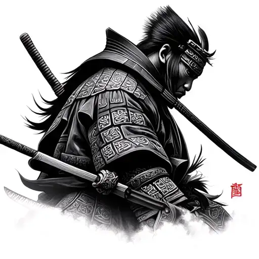 An Illustration Of A Samurai The Image Can Be Black And White With Dotwork Style Pencil
